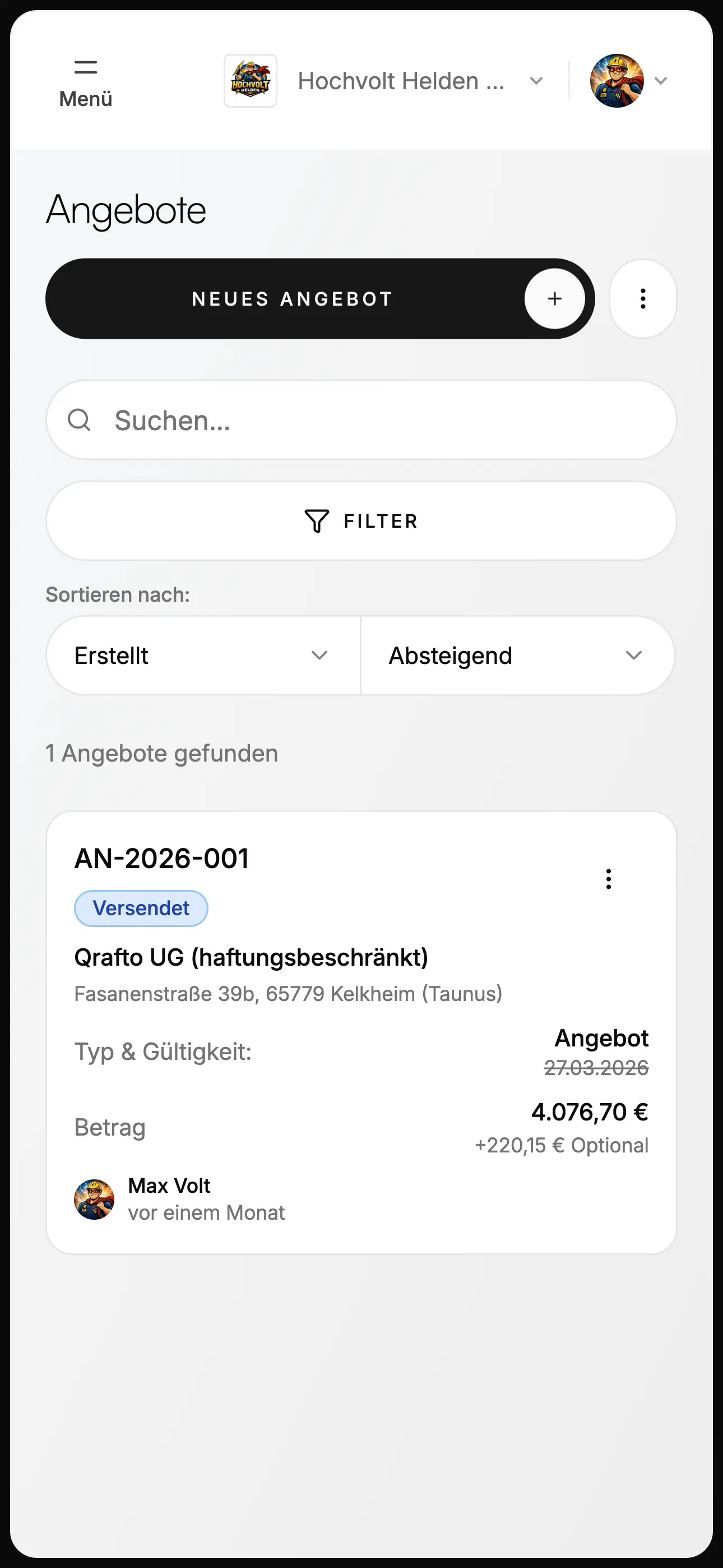 Qrafto Angebotsübersicht