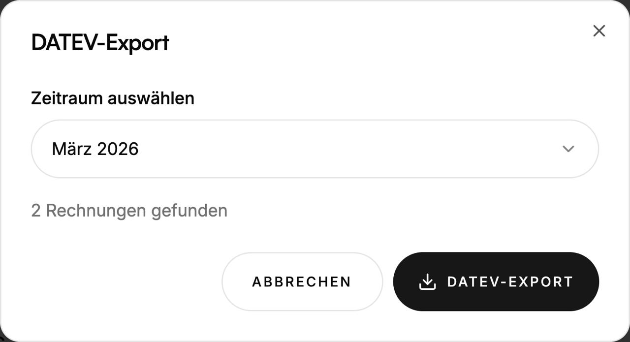 DATEV-Export-Dialog mit Zeitraum-Wahl
